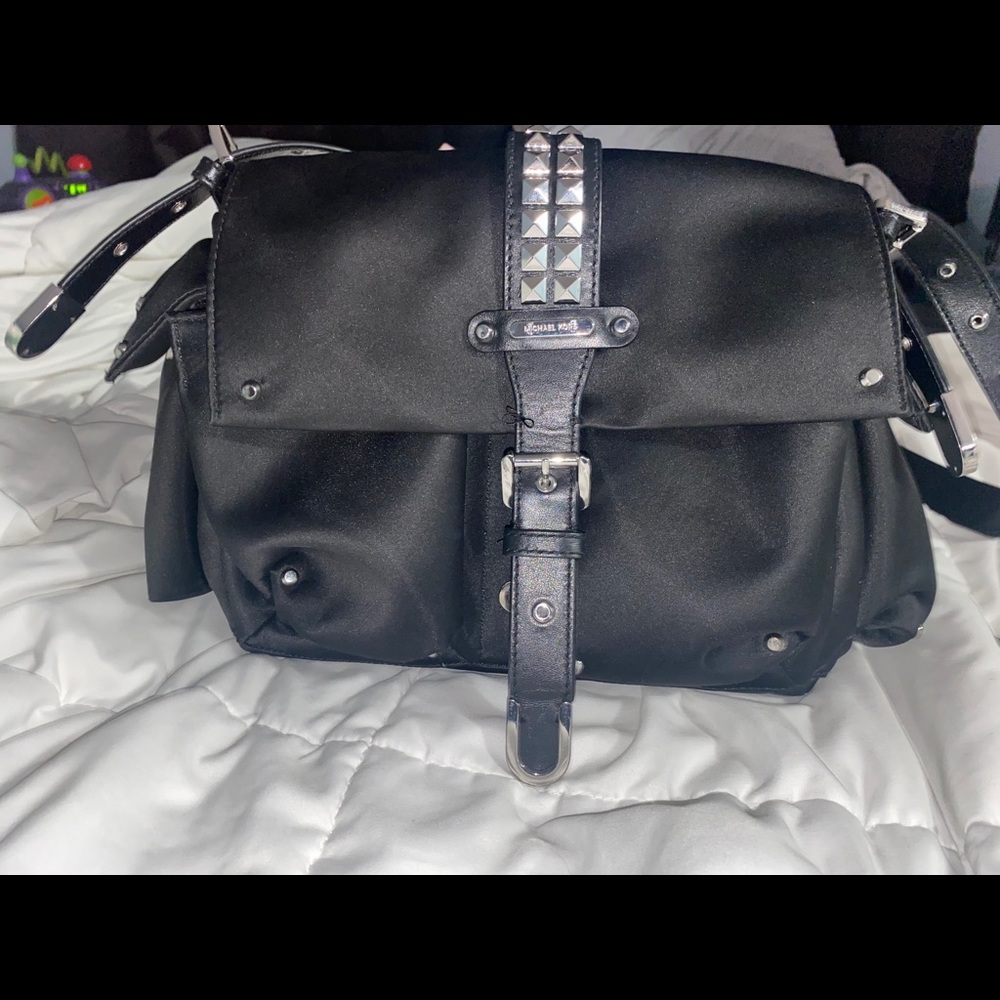 Olivia Large Studded Satin Messenger Bag